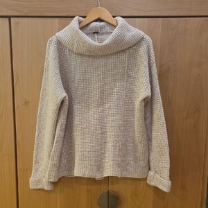 Free People Waffle Neutral Cowl Neck Sweater, M, GUC, Hygge Vibes, Neutral Comfy